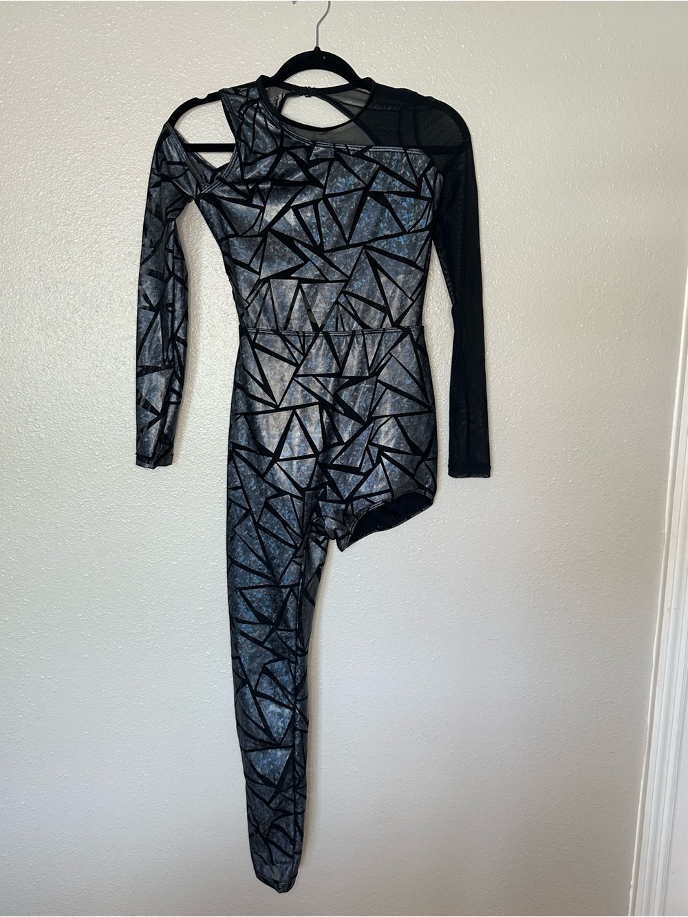 Weissman Black Metallic Geometric Asymmetric Jumpsuit